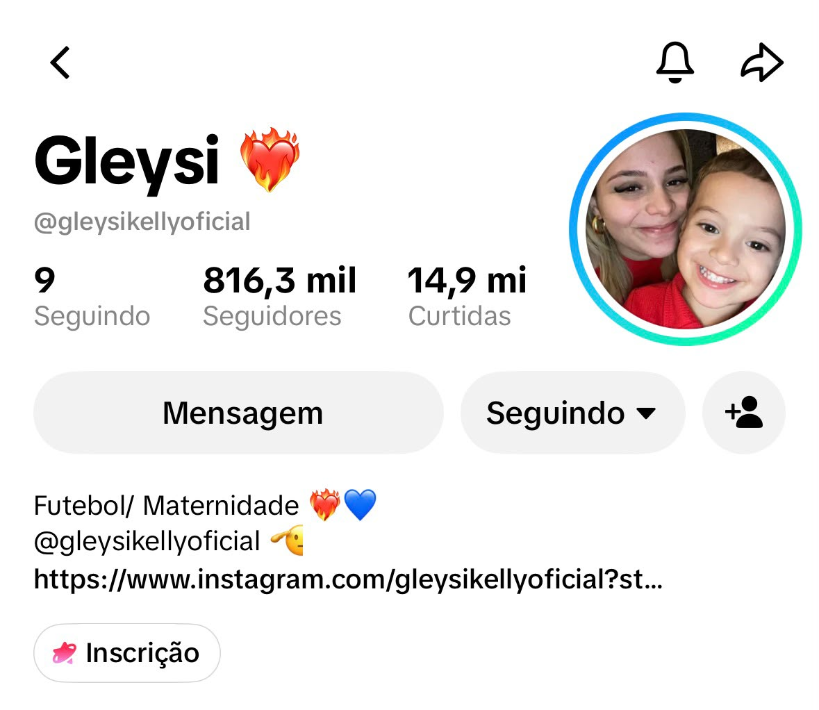 Perfil da Gleysi Kelly no TikTok, com foto e identificação da criadora.